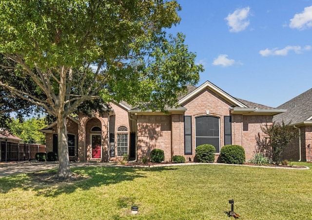 single story home with a front lawn