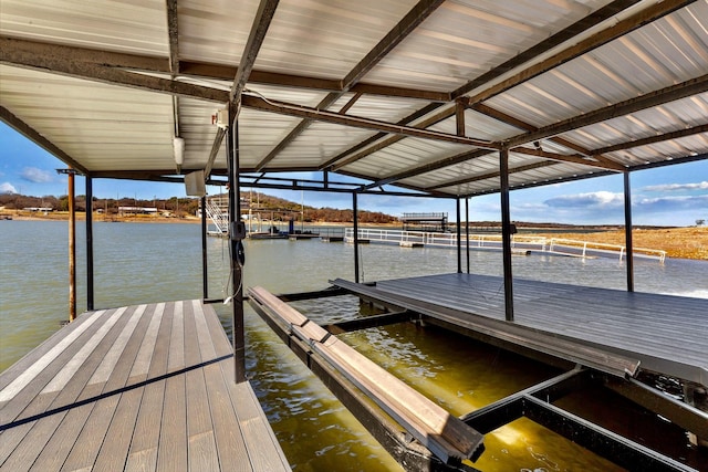 dock area with a water view