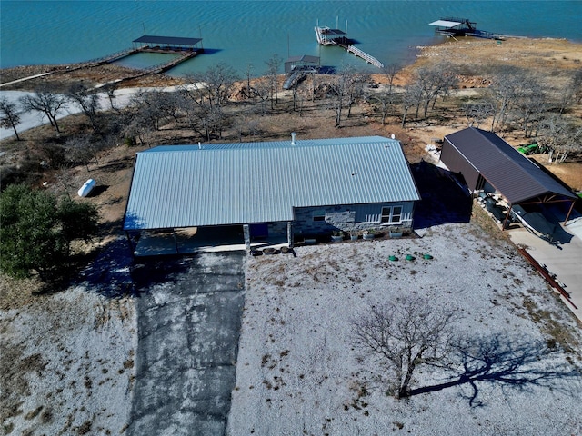 aerial view with a water view