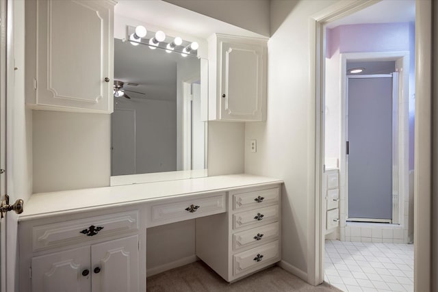 bathroom with vanity and ceiling fan