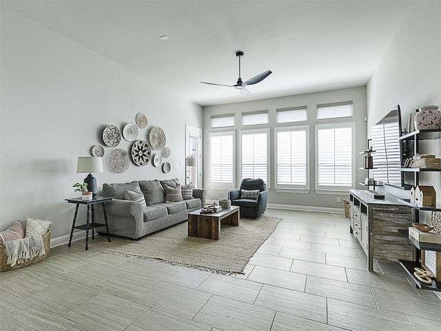 living room with ceiling fan