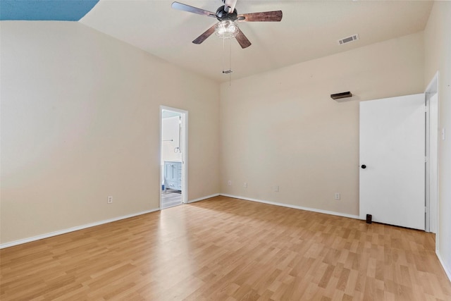 unfurnished room featuring ceiling fan and light hardwood / wood-style flooring