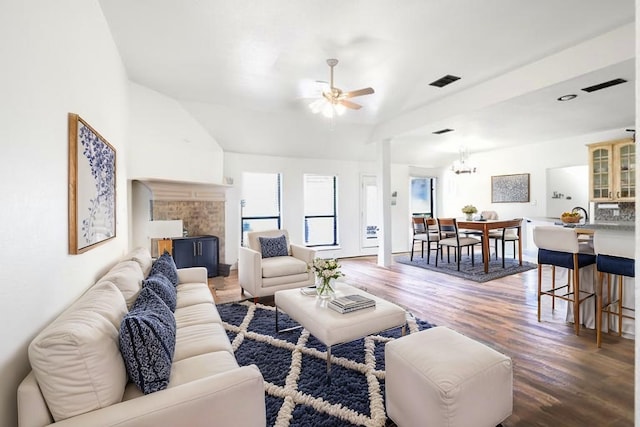 11243 Country Ridge Ln, Forney, TX 75126 - living area featuring wood finished floors, visible vents, and ceiling fan