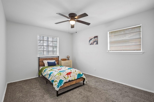 bedroom featuring carpet flooring and ceiling fan