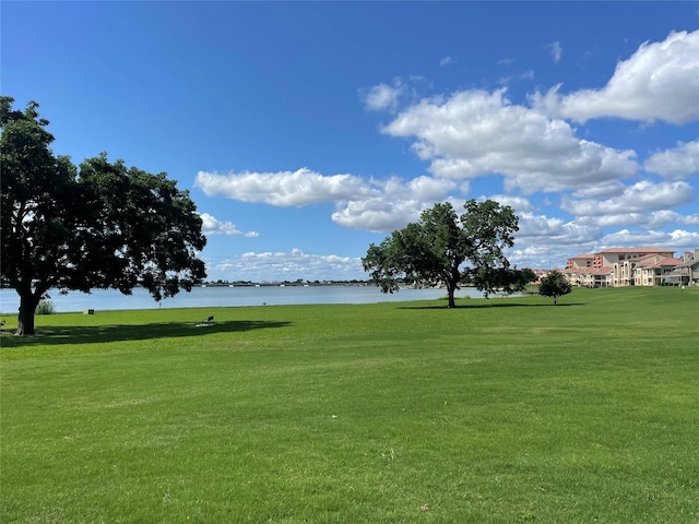 view of community with a water view and a yard