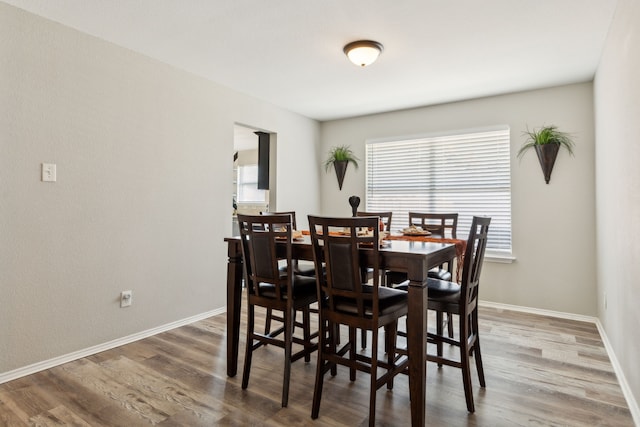 dining space with hardwood / wood-style flooring