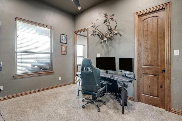 view of carpeted home office