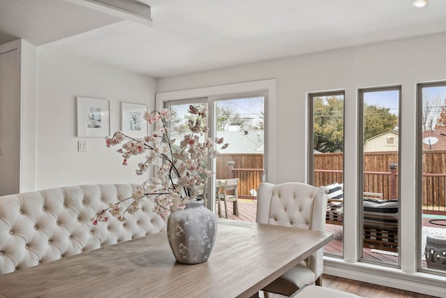 dining area with light hardwood / wood-style floors