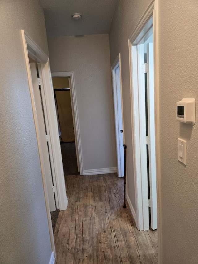 hallway with hardwood / wood-style floors