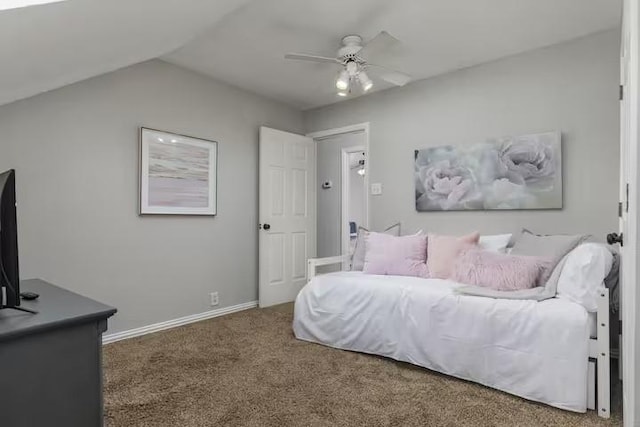 bedroom with ceiling fan and carpet