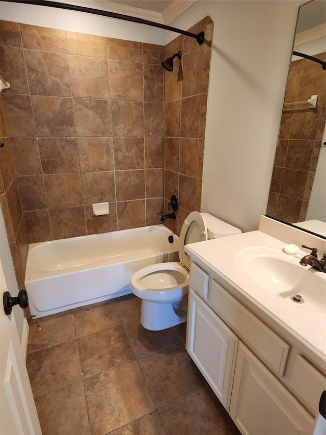 full bathroom featuring vanity, toilet, and tiled shower / bath combo