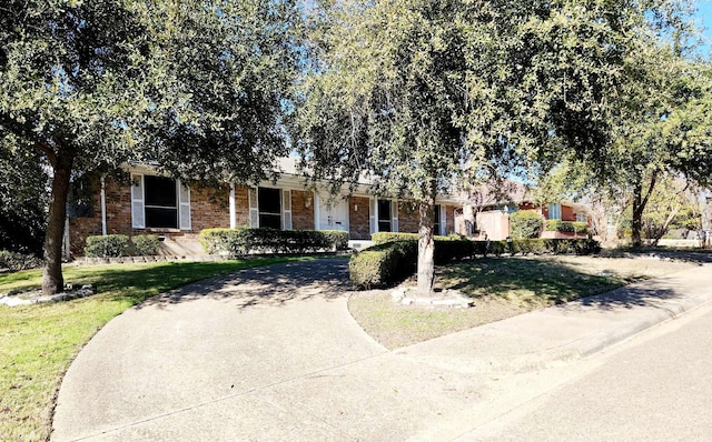 view of property hidden behind natural elements with a front yard