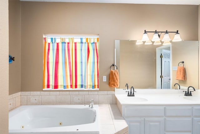 bathroom featuring a washtub and vanity