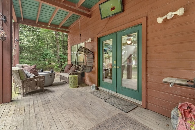 wooden deck with french doors