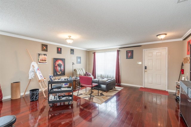 713 Devontree Ct, Fort Worth, TX 76052 - living room featuring ornamental molding, a textured ceiling, and wood finished floors