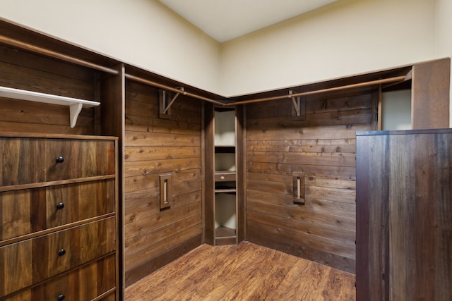 spacious closet with dark hardwood / wood-style flooring