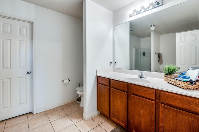 bathroom with tile patterned floors, toilet, and vanity