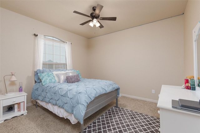 bedroom featuring carpet flooring and ceiling fan