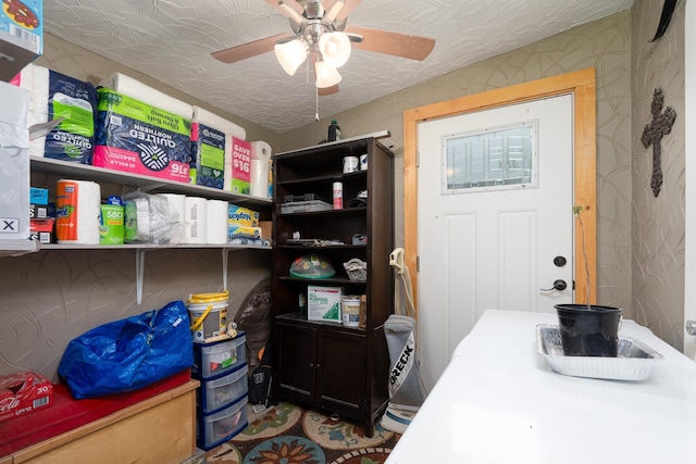 storage room featuring ceiling fan