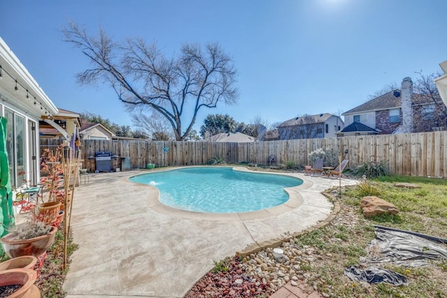 view of pool with area for grilling and a patio area