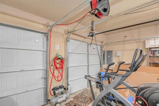 garage featuring a garage door opener and electric panel