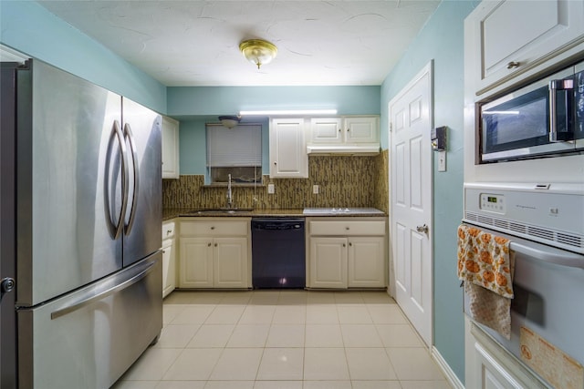 kitchen featuring white cabinetry, appliances with stainless steel finishes, sink, and backsplash