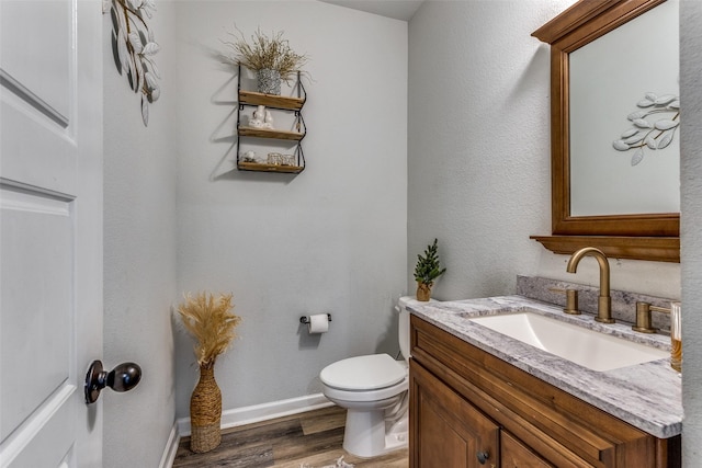 bathroom featuring vanity, hardwood / wood-style flooring, and toilet