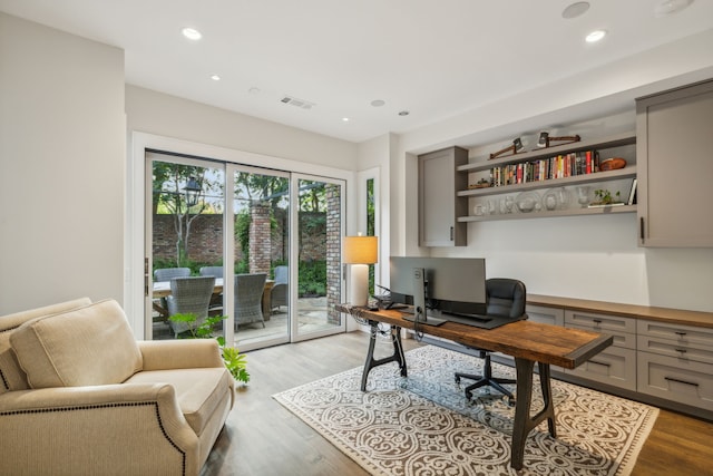 office area featuring light hardwood / wood-style flooring