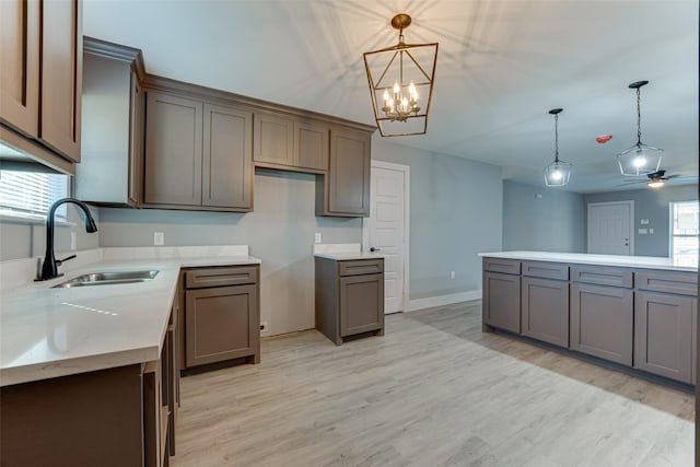 kitchen featuring hanging light fixtures, sink, and a wealth of natural light