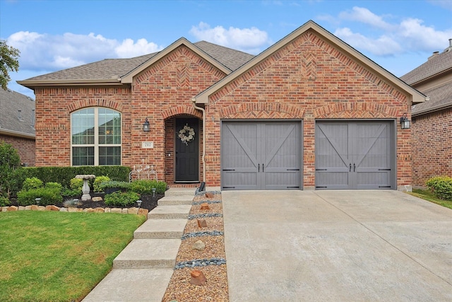 view of front of property with a garage and a front yard