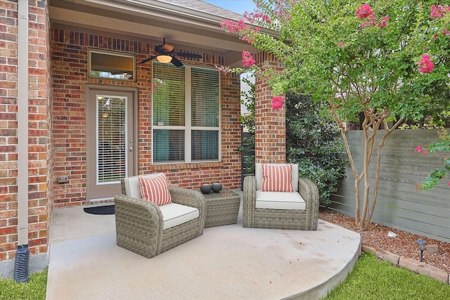 view of patio featuring ceiling fan