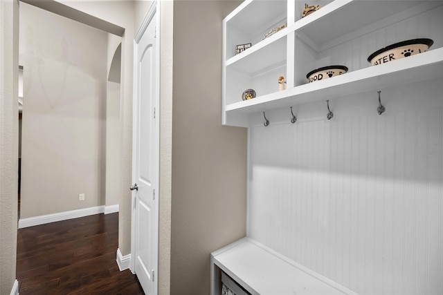 mudroom featuring dark hardwood / wood-style floors