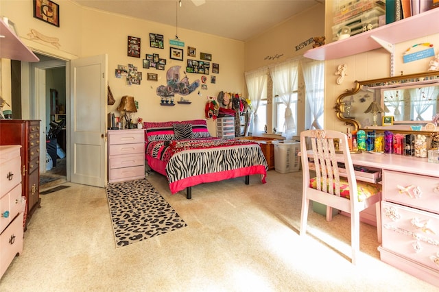 bedroom with light carpet