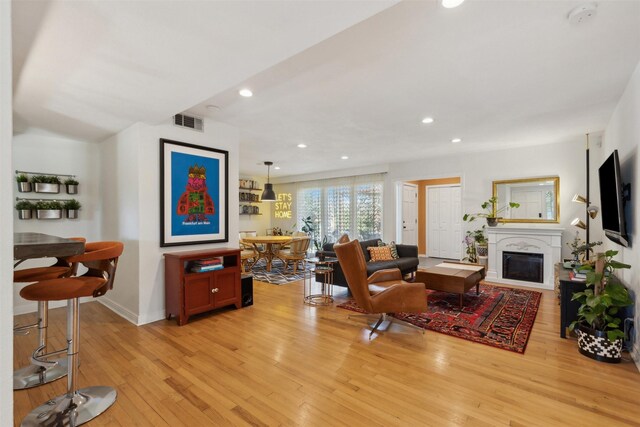 living room featuring light wood-type flooring