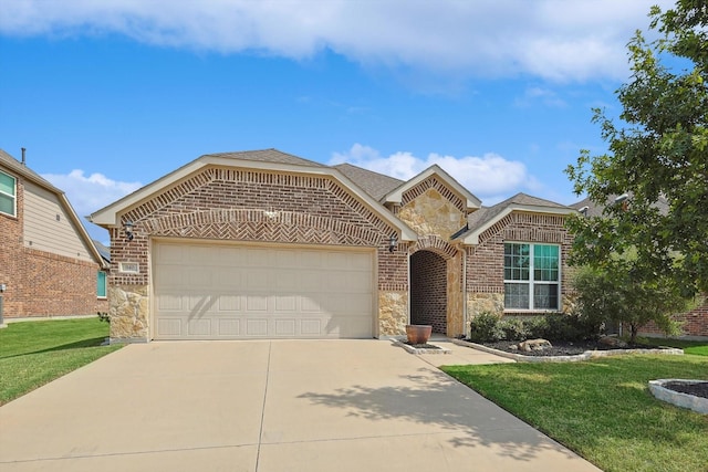 view of front of house with a garage and a front yard