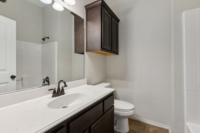 bathroom with vanity, tile patterned floors, and toilet