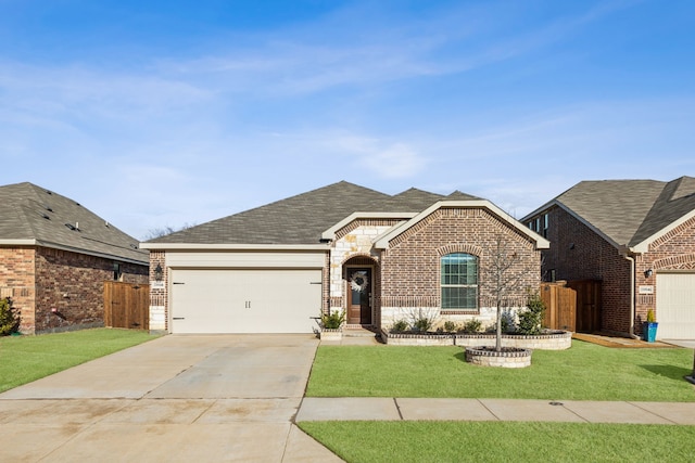 view of front facade with a garage and a front yard