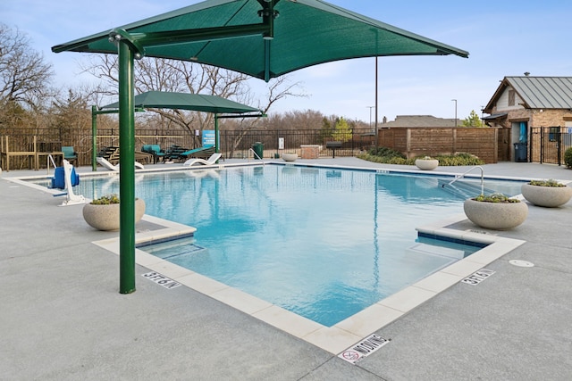 view of swimming pool featuring a patio area