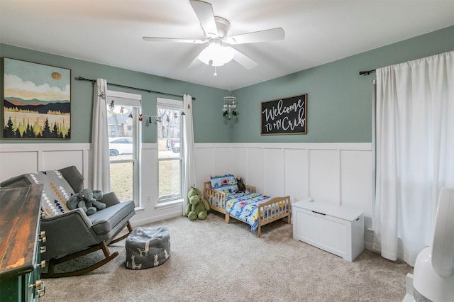 bedroom with carpet floors and ceiling fan