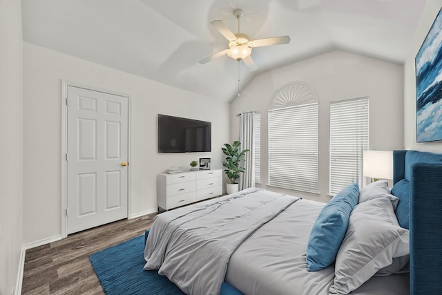 1527 Murphy Dr, Rockwall, TX 75087 - empty room featuring vaulted ceiling, ceiling fan, wood finished floors, and baseboards