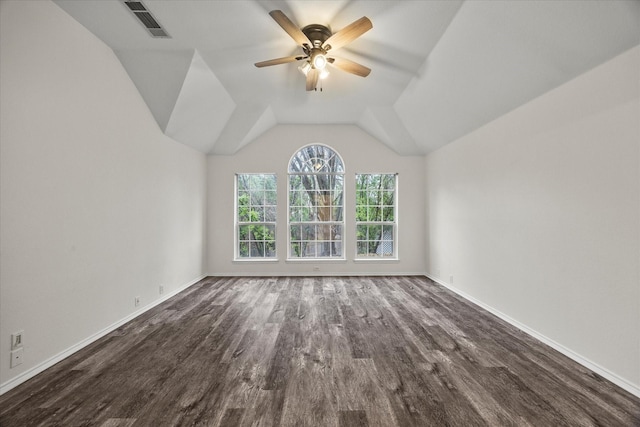 1527 Murphy Dr, Rockwall, TX 75087 - empty room featuring wood finished floors, ceiling fan, baseboards, and lofted ceiling