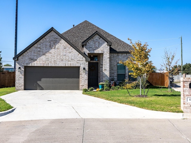 view of front facade featuring a garage and a front lawn