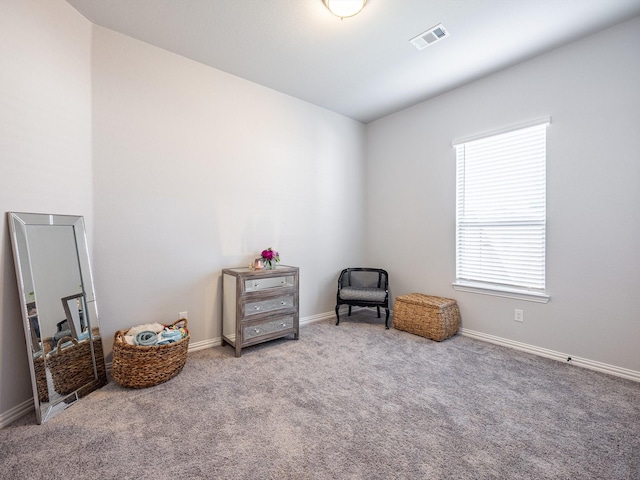 sitting room with carpet flooring