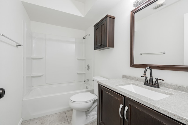 full bathroom with tile patterned flooring, vanity, shower / bathing tub combination, and toilet