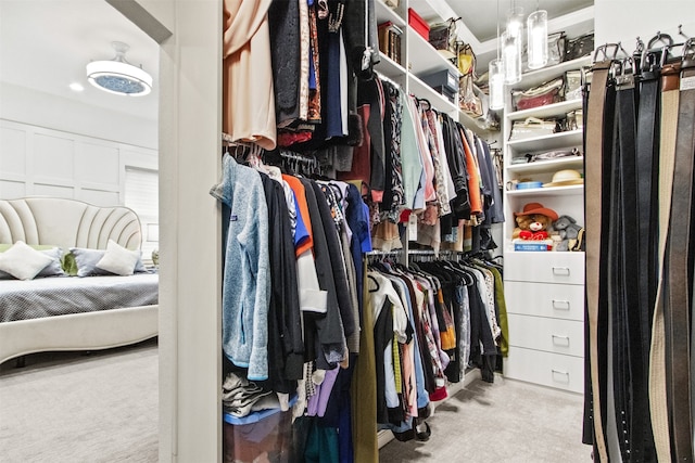 spacious closet featuring light carpet