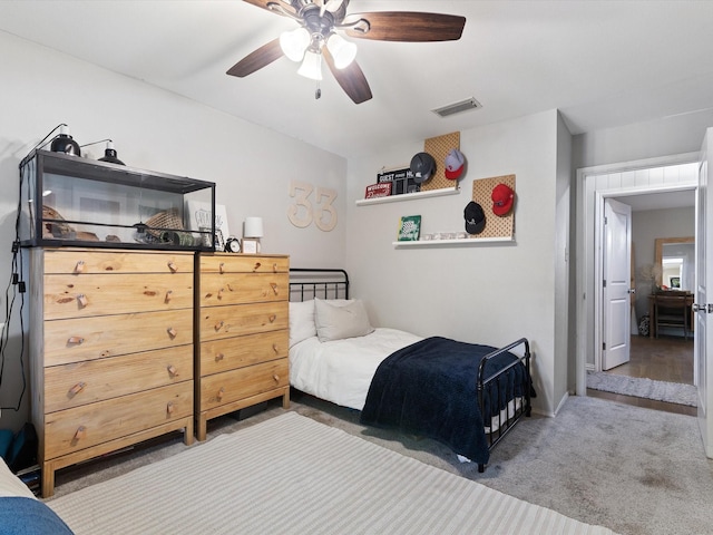 bedroom with carpet floors and ceiling fan