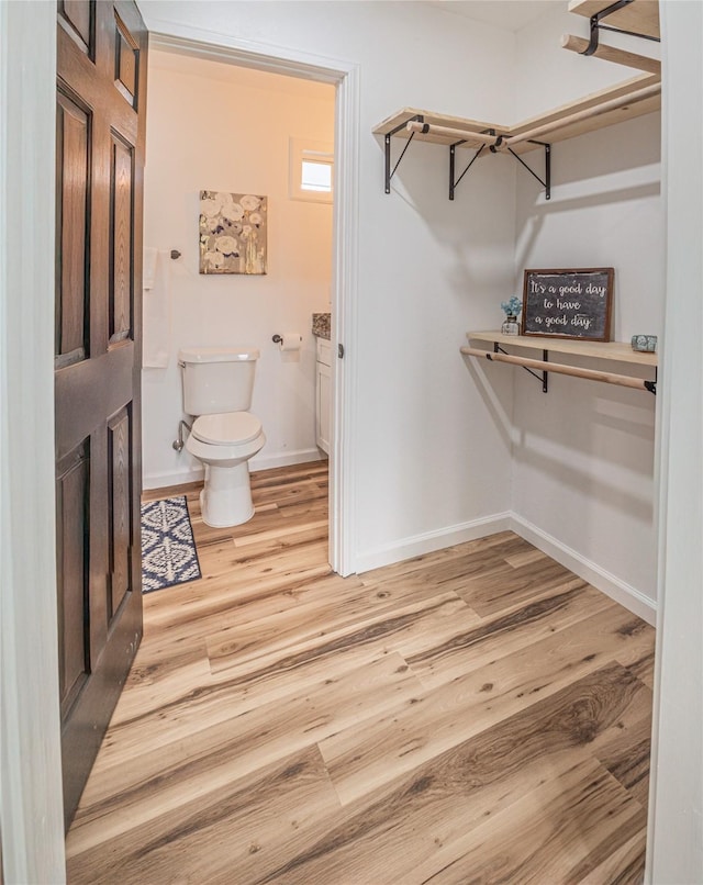 bathroom featuring wood-type flooring and toilet