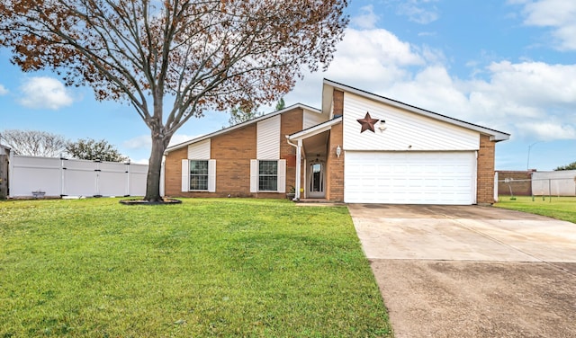 view of front of home featuring a garage and a front lawn