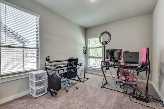 view of carpeted home office