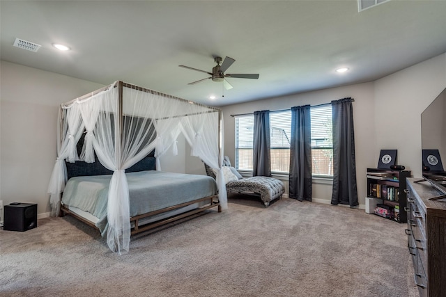 bedroom with carpet flooring and ceiling fan